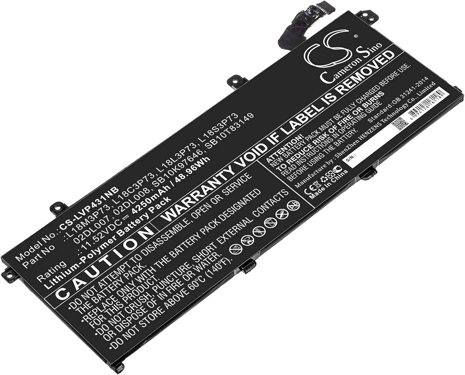 باتری قابل شارژ جدید Cameron Sino AQQXING برای ThinkPad P43s، ThinkPad P43s-20RH001FGE، ThinkPad T490-20N3S02L00 (4250mAh) 02DL007، 02DL008، 3ICP5/80/73، 5B10W13905، 5B10W13906