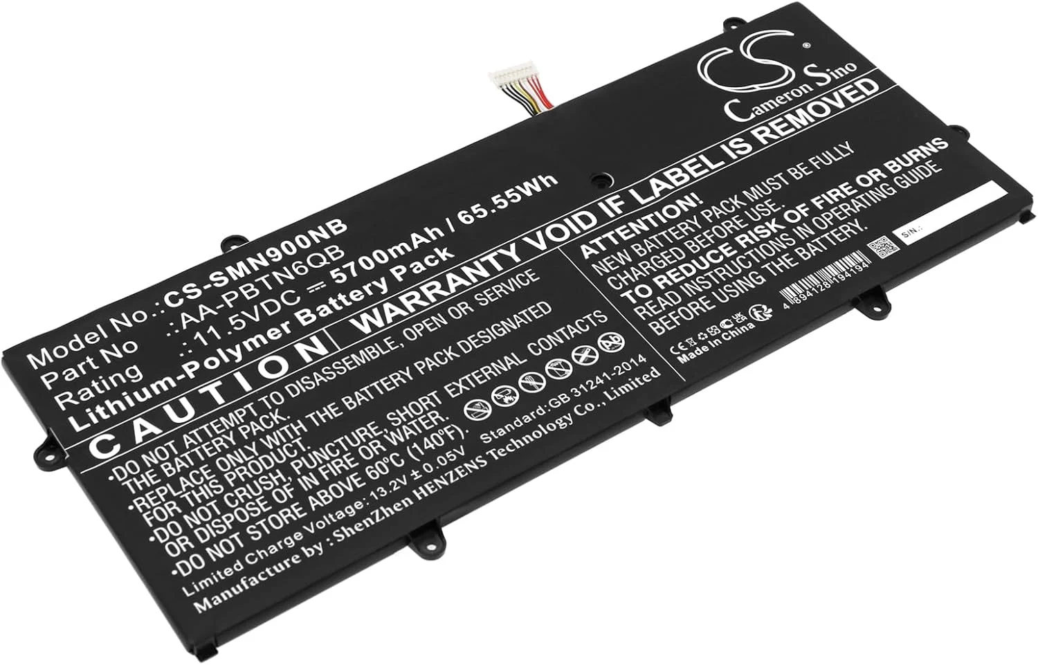 باتری قابل شارژ جدید Cameron Sino AQQXING برای نوت بوک 9 NP900X5N, NP900X5N, NP900X5N-K01, NP900X5N-K01HK, NT900X5N-X716, NT900X5N-X716S, NT900X5N-X78L (5700mAh) AA-PBTN6QB