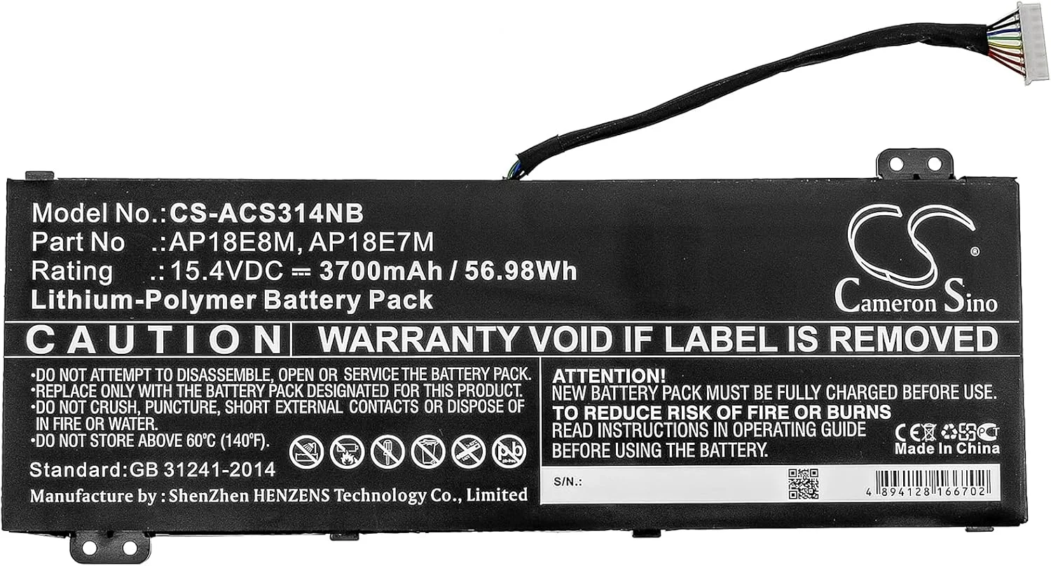 باتری قابل شارژ جدید Cameron Sino AQQXING برای Aspire 7 715-74G-52MV، Aspire 7 A715-74، Aspire 7 A715-74G-52BP، Swift 3X SF314-510G-761J (3700mAh) AP18E7M، AP18E8M، KT.00407.007، KT00407009