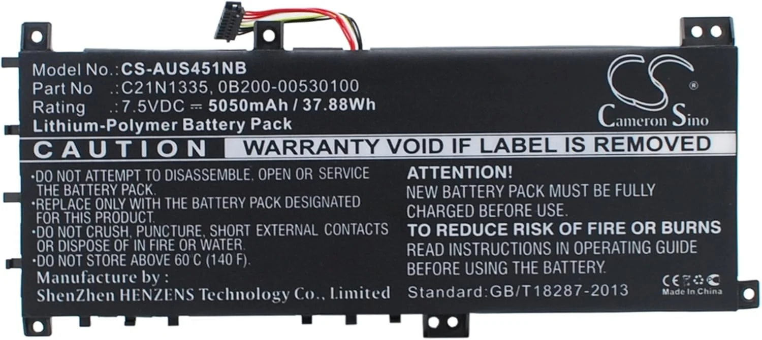 باتری جایگزین جدید Cameron Sino CS برای K451L، K451LN، K451LN-WX162H، S451LN، VivoBook S451، VivoBook S451LA، VivoBook S451LB، VivoBook S451LN-CA160H (5050mAh) 0B200-00530100, C21N1335