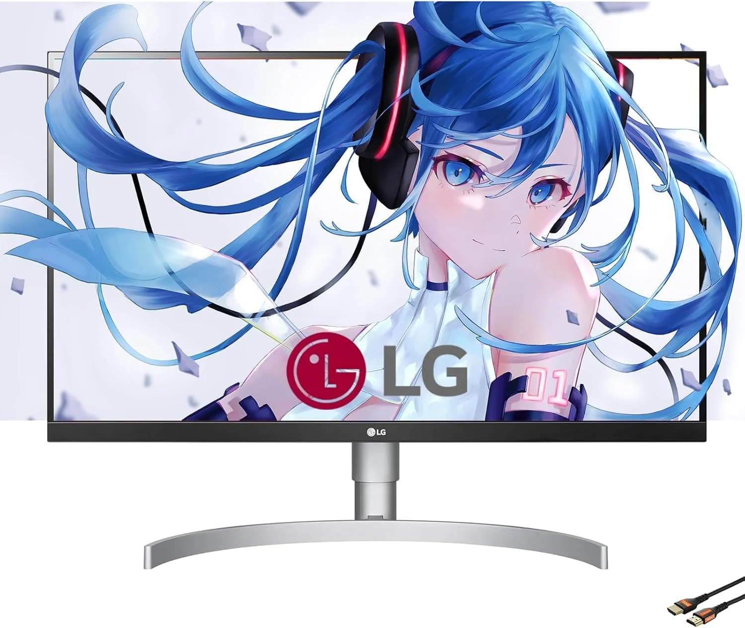 مانیتور کامپیوتر 27 اینچی ال‌جی UHD (3840 x 2160)، USB Type-C، HDR 400، DCI-P3 95%، بلندگوی داخلی، 60 هرتز، 5 میلی‌ثانیه، HDMI، DisplayPort، AMD FreeSync، پایه قابل تنظیم شیب/ارتفاع/چرخش، مانیتور سفید