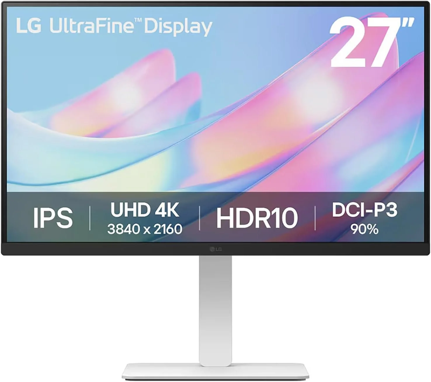 مانیتور 27 اینچی ال‌جی مدل 27US550-W با رزولوشن 4K (3840x2160) UHD Ultrafine IPS، HDR10، پوشش 90% DCI-P3، پایه قابل تنظیم و طراحی بدون حاشیه 3 طرفه، رنگ سفید