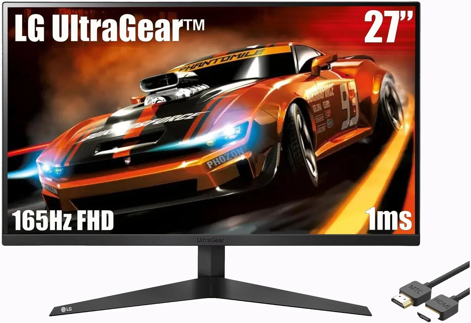 مانیتور گیمینگ 27 اینچی LG Ultragear FHD (1920 x 1080)، 165 هرتز، 1 میلی‌ثانیه، AMD FreeSync Premium و Black Stabilizer، صفحه نمایش 3 طرفه تقریبا بدون حاشیه، مشکی، همراه با کابل HDMI MTC