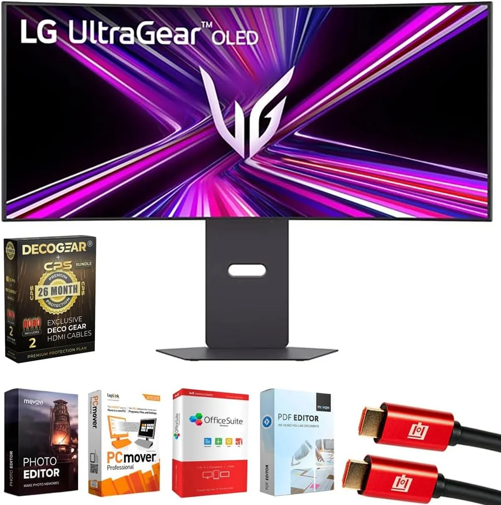 LG 34GX900A-B 34" Ultragear WQHD OLED Curved Gaming Monitor 240Hz, DisplayHDR Bundle with Elite Suite 18, 2X HDMI Cable and Deco Gear CPS Exclusive 26 Month Protection Pack (BEACH-CPS-26M1500)
