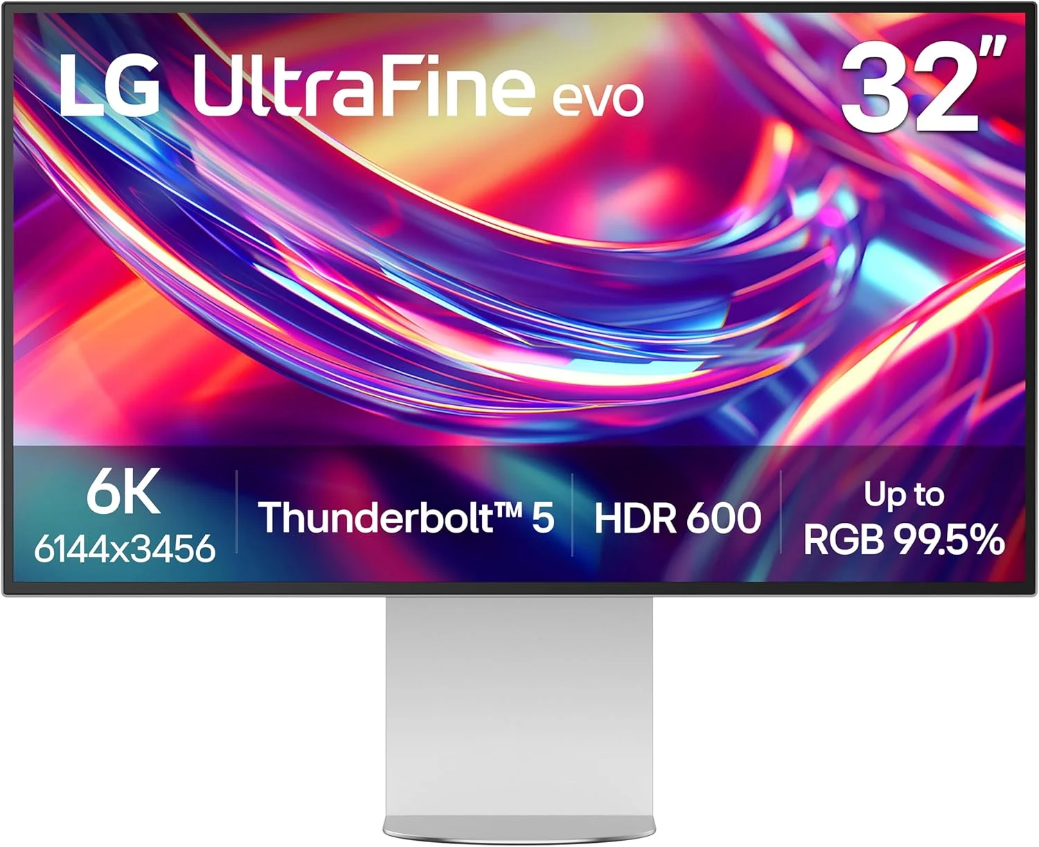 مانیتور حرفه‌ای 32 اینچی LG 32U990A-S Ultrafine 6K (6144 x 3456) Nano IPS Black Thunderbolt 5، نرخ نوسازی 60 هرتز، DisplayHDR 600، بلندگوها، HDMI 2.1، DisplayPort 2.1، USB-C، پایه با قابلیت تنظیم شیب/ارتفاع/چرخش، نقره‌ای