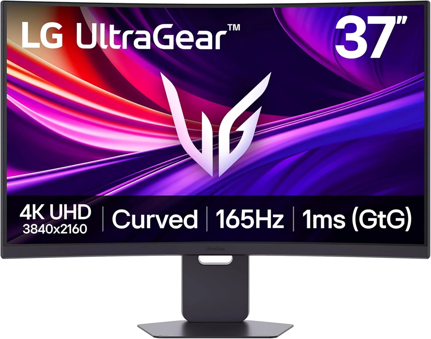مانیتور گیمینگ خمیده 37 اینچی ال‌جی مدل 37G800A-B، رزولوشن 4K UHD (3840 x 2160)، نرخ تازه‌سازی 165 هرتز، زمان پاسخ‌گویی 1 میلی‌ثانیه، FreeSync Premium Pro، DisplayHDR 600، HDMI 2.1، DisplayPort، USB Type-C، پایه با قابلیت تنظیم ارتفاع/چرخش، رنگ مشکی