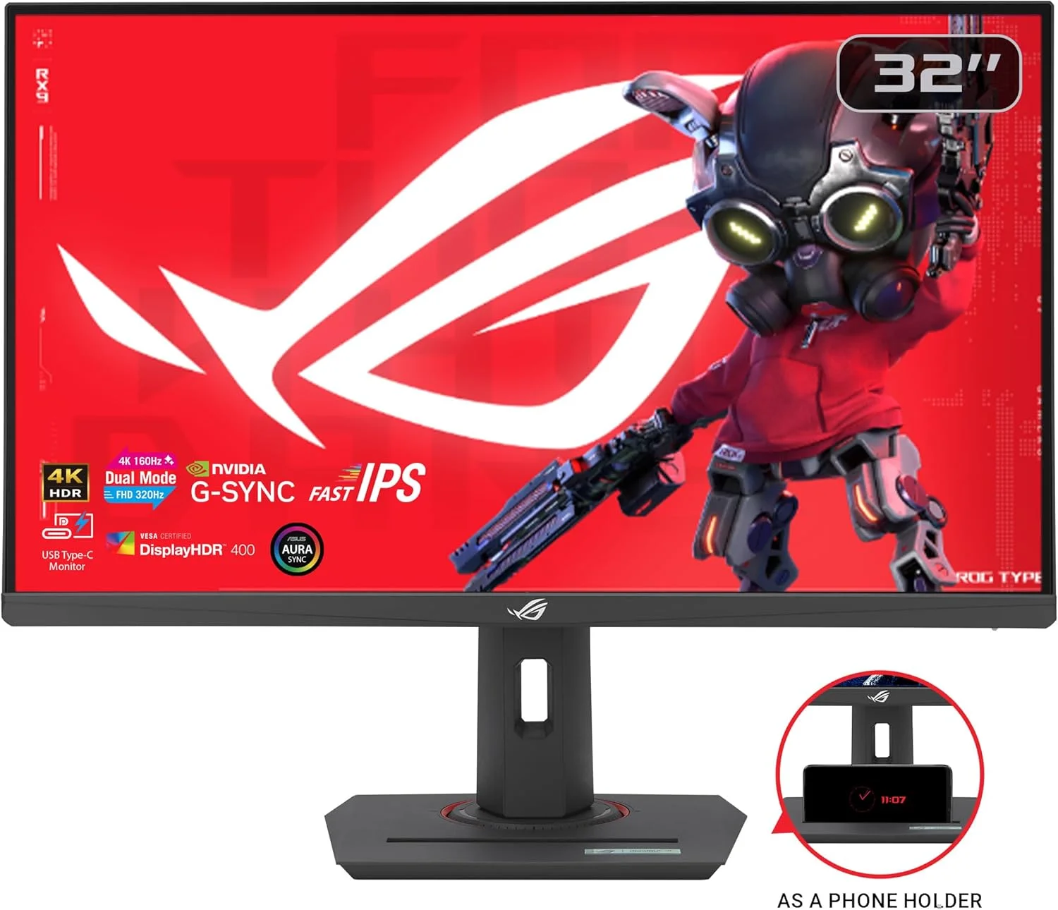 مانیتور گیمینگ 32 اینچ 4K HDR ایسوس ROG Strix (XG32UCG) – 3840x2160، حالت دوگانه (4K 160Hz/FHD 320Hz)، 0.3ms، Fast IPS، Extreme Low Motion Blur Sync، USB-C، سازگار با G-SYNC، سوکت سه پایه، 3 سال مانیتور گیمینگ 32 اینچ 4K HDR ایسوس ROG Strix (XG32UCG) – 3840x2160، حالت دوگانه (4K 160Hz/FHD 320Hz)، 0.3ms، Fast IPS، Extreme Low Motion Blur Sync، USB-C، سازگار با G-SYNC، سوکت سه پایه، 3 سال