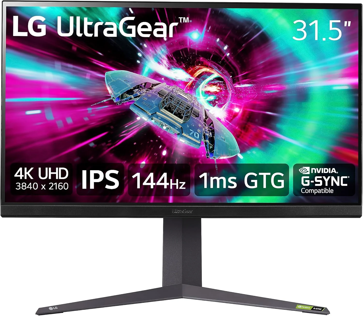 مانیتور گیمینگ 32 اینچ LG Ultragear 4K UHD (3840x2160)، 144 هرتز، 1 میلی‌ثانیه، VESA DisplayHDR 400، G-SYNC و AMD FreeSync Premium، HDMI 2.1، DisplayPort، خروجی 4-Pole HP Out DTS HP:X، پایه با قابلیت تنظیم شیب/ارتفاع/چرخش، مشکی