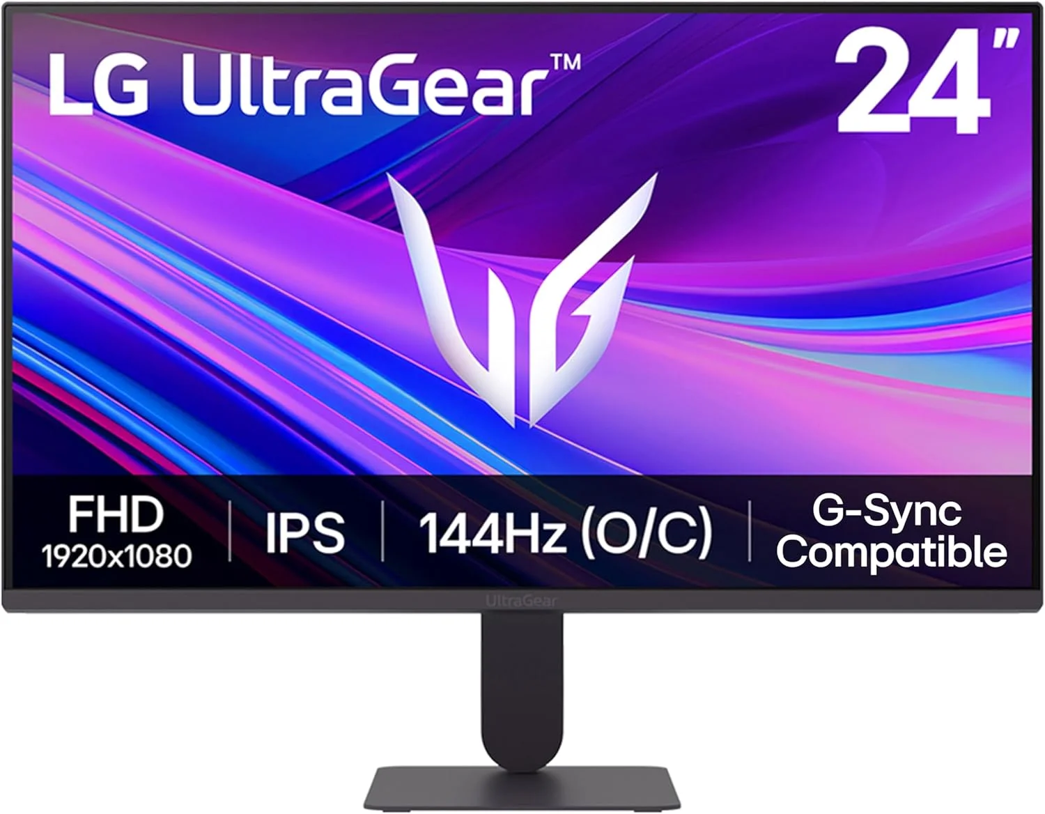 مانیتور گیمینگ 24 اینچی LG 24G411A-B Ultragear Full HD (1920 x 1080) IPS، نرخ نوسازی 144 هرتز (قابل ارتقا)، زمان پاسخگویی 1 میلی‌ثانیه MBR، سازگار با NVIDIA G-Sync، AMD FreeSync، HDR10، HDMI، DisplayPort، پایه باریک، مشکی
