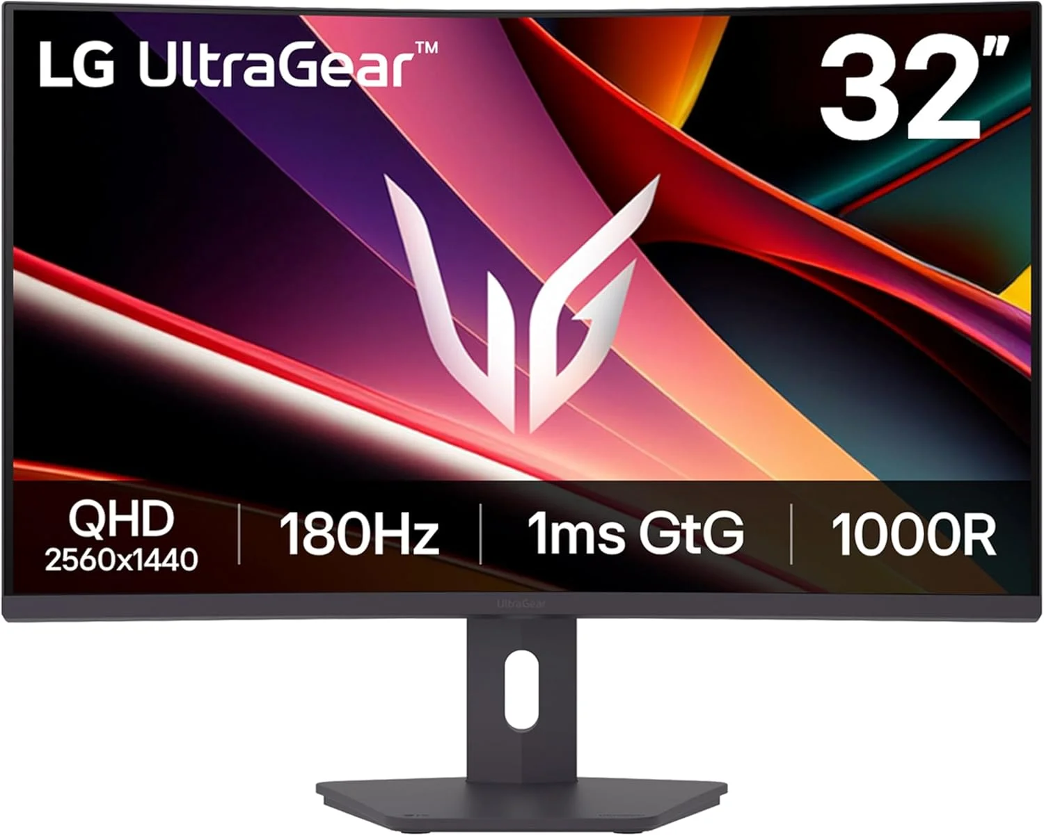 مانیتور گیمینگ خمیده 32 اینچی LG مدل 32G600A-B Ultragear QHD (2560 x 1440)، نرخ تازه‌سازی 180 هرتز، زمان پاسخ‌گویی 1 میلی‌ثانیه، AMD FreeSync، HDMI، DisplayPort، پایه قابل تنظیم ارتفاع/شیب/چرخش، مشکی