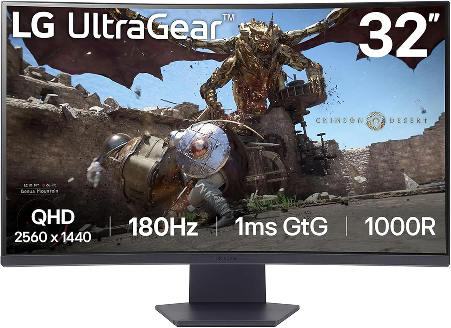 مانیتور گیمینگ خمیده 32 اینچی LG مدل 32GS60QC-B Ultragear QHD (2560x1440) با نرخ تازه‌سازی 180 هرتز، زمان پاسخ‌گویی 1 میلی‌ثانیه، انحنای 1000R، AMD FreeSync، HDR10، درگاه HDMIx2، درگاه DisplayPort، طراحی بدون حاشیه، Black Stabilizer، DAS، Crosshair، FPS Counter - مشکی