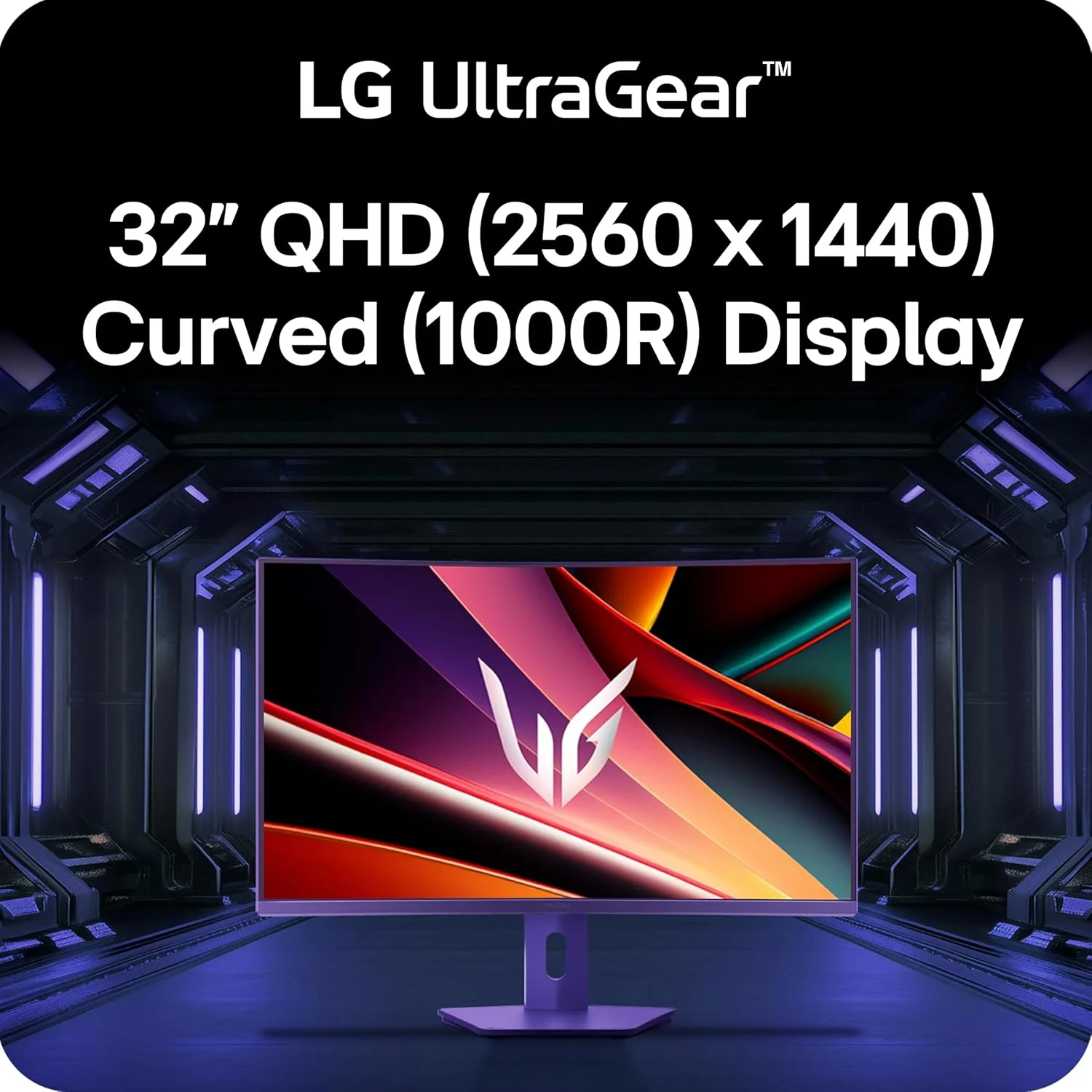 مانیتور گیمینگ خمیده 32 اینچی LG مدل 32G600A-B Ultragear QHD (2560 x 1440)، نرخ تازه‌سازی 180 هرتز، زمان پاسخ‌گویی 1 میلی‌ثانیه، AMD FreeSync، HDMI، DisplayPort، پایه قابل تنظیم ارتفاع/شیب/چرخش، مشکی