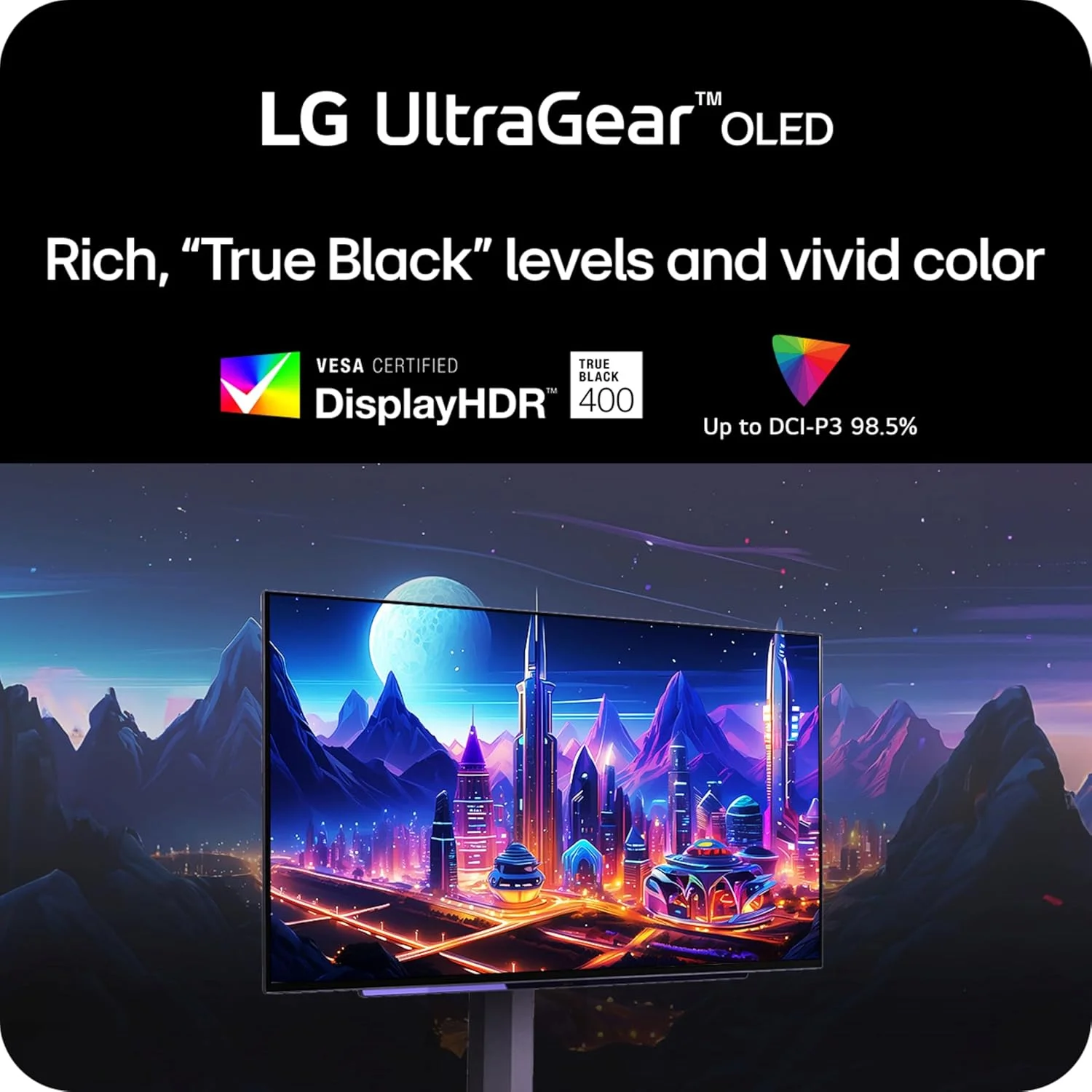 مانیتور گیمینگ 27 اینچی LG مدل ‎27GS93QE Ultragear OLED، کیفیت QHD 1440p، نرخ تازه‌سازی 240 هرتز، زمان پاسخ‌گویی 0.03 میلی‌ثانیه، DisplayHDR True Black 400، AMD FreeSync Premium Pro، NVIDIA G-Sync، HDMI 2.1، DisplayPort، پایه با قابلیت تنظیم ارتفاع/شیب/چرخش، رنگ مشکی