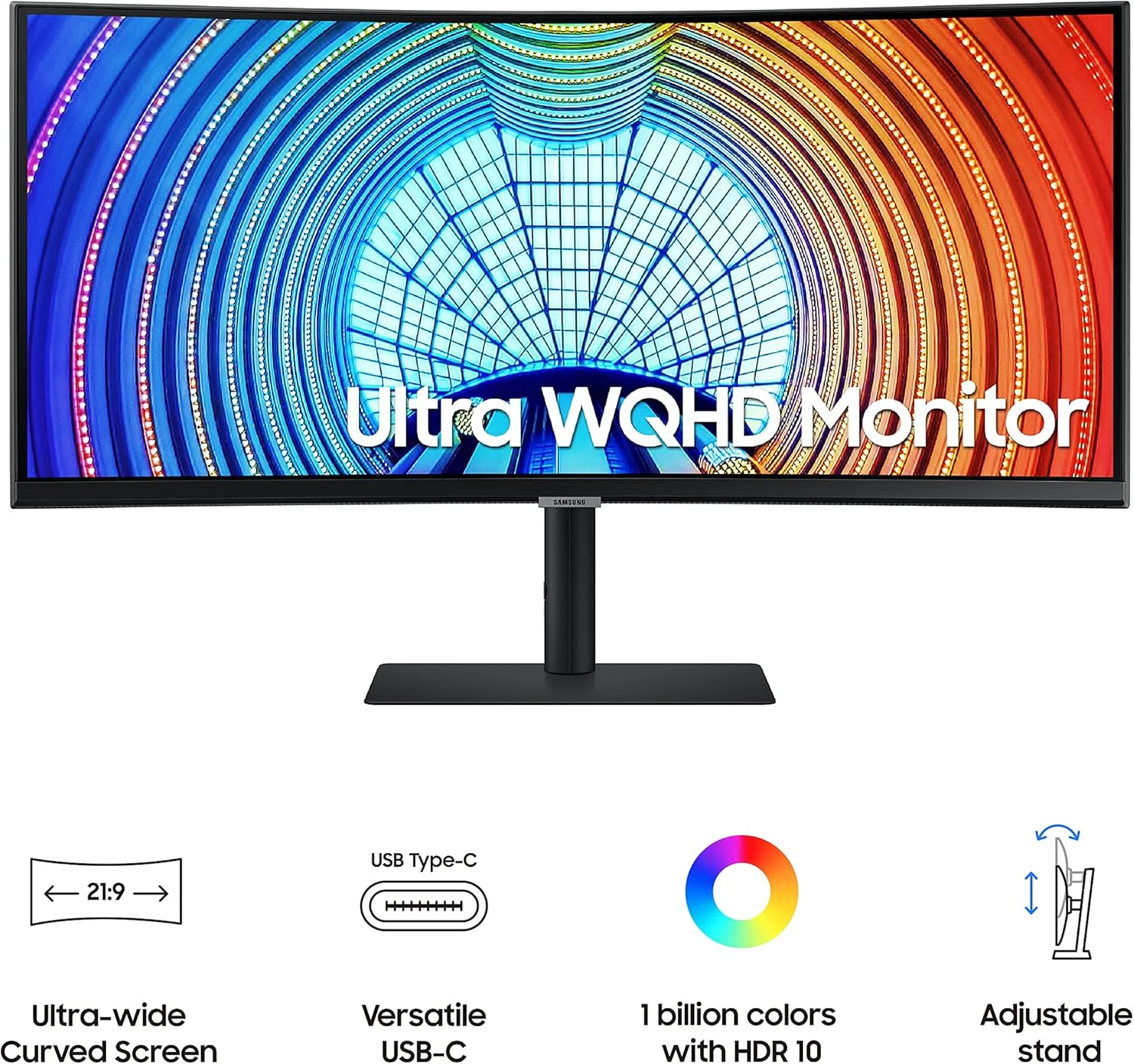 مانیتور خمیده 34 اینچی سامسونگ S65UA Ultra WQHD (3440x1440)، 100 هرتز، HDR10، HDMI، DP، LAN، شارژ 90 واتی USB-C، پایه با قابلیت تنظیم شیب/چرخش/محور (LS34A650UXNXGO) مانیتور خمیده 34 اینچی سامسونگ S65UA Ultra WQHD (3440x1440)، 100 هرتز، HDR10، HDMI، DP، LAN، شارژ 90 واتی USB-C، پایه با قابلیت تنظیم شیب/چرخش/محور (LS34A650UXNXGO)