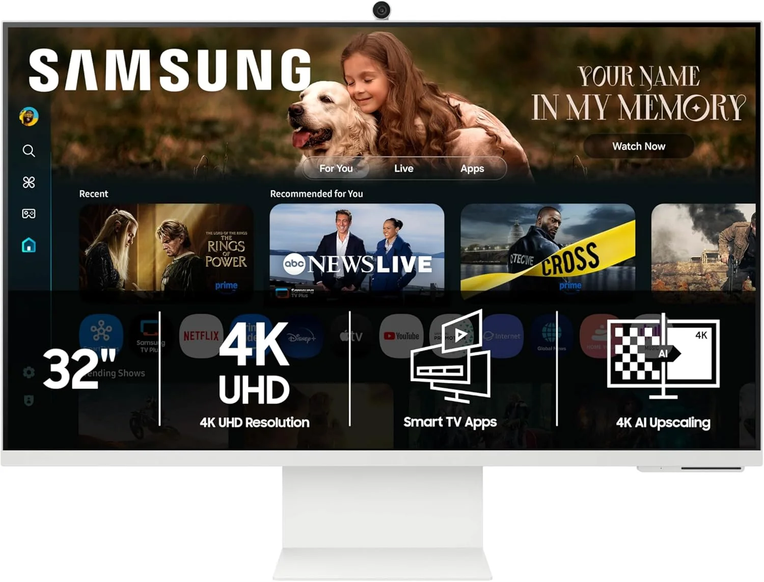 مانیتور هوشمند 32 اینچی سامسونگ M8 (M80F) با صفحه نمایش 4K UHD، هوش مصنوعی Samsung Vision، برنامه های تلویزیون هوشمند، Gaming Hub، USB-C، HDMI و USB-A، سفید، LS32FM803UNXZA، 2025