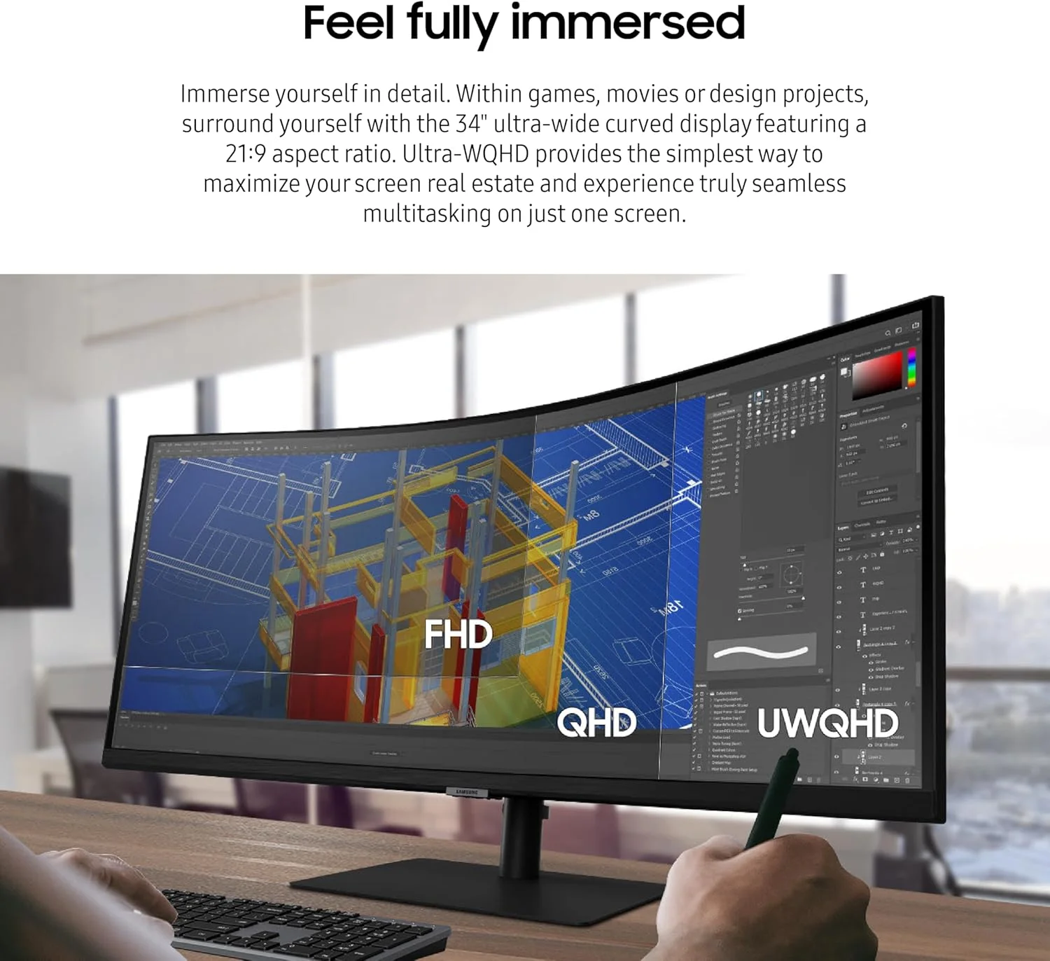 مانیتور فوق عریض 34 اینچی خمیده QHD سامسونگ Viewfinity S65UA Series، 100 هرتز، USB-C، HDR10 (1 میلیارد رنگ)، پایه با قابلیت تنظیم ارتفاع، مراقبت هوشمند از چشم دارای گواهی TUV (LS34A654UBNXGO)، مشکی مانیتور فوق عریض 34 اینچی خمیده QHD سامسونگ Viewfinity S65UA Series، 100 هرتز، USB-C، HDR10 (1 میلیارد رنگ)، پایه با قابلیت تنظیم ارتفاع، مراقبت هوشمند از چشم دارای گواهی TUV (LS34A654UBNXGO)، مشکی