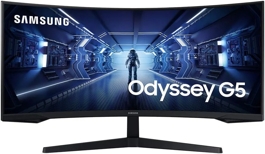 مانیتور گیمینگ فوق عریض 34 اینچی سامسونگ Odyssey G5 با صفحه نمایش خمیده 1000R، نرخ تازه سازی 165 هرتز، زمان پاسخگویی 1 میلی ثانیه، FreeSync Premium، WQHD (مدل LC34G55TWWNXZA، 2020)، مشکی (بازسازی شده)