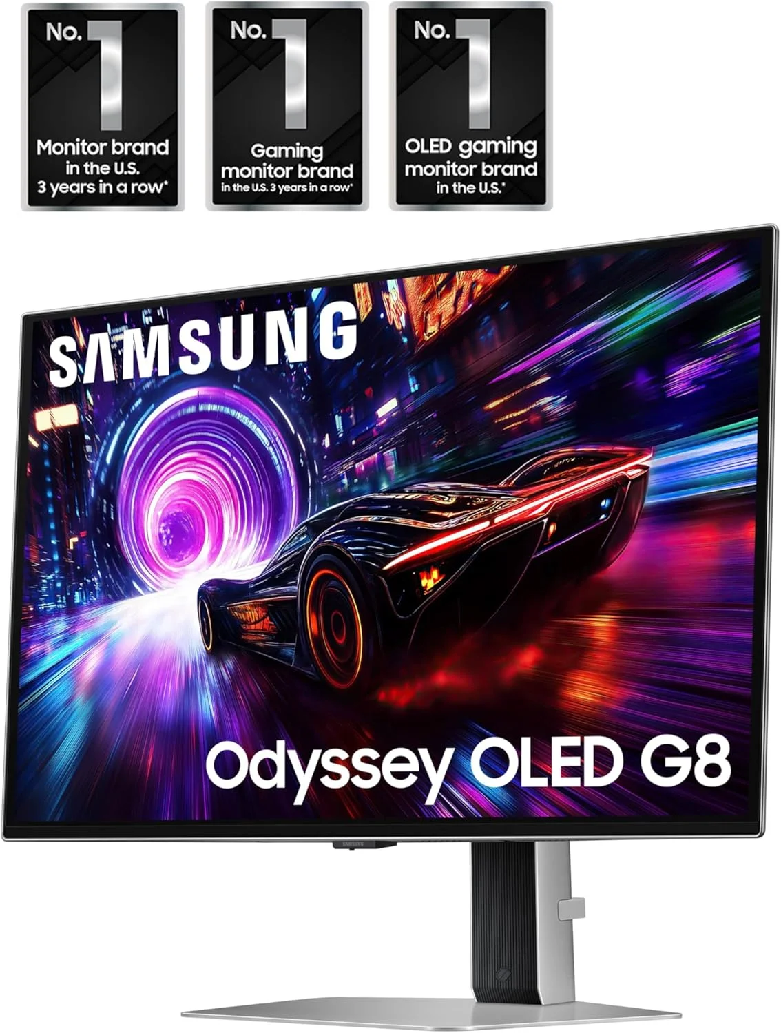 مانیتور گیمینگ 27 اینچی سامسونگ Odyssey QD-OLED G8 (G81SF)، 4K، 240 هرتز، زمان پاسخگویی 0.03 میلی‌ثانیه، DisplayHDR True Black 400، AMD FreeSync™ Premium Pro، پایه ارگونومیک، LS27FG810SNXZA، 2025