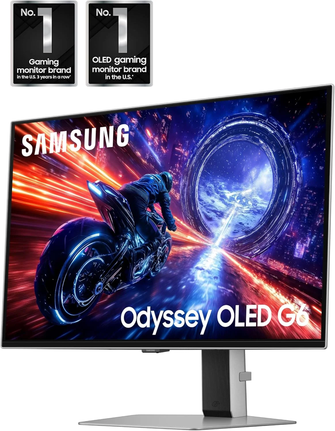 مانیتور گیمینگ 27 اینچی سامسونگ Odyssey OLED G6 G60SF QHD QD-OLED، نرخ نوسازی 500 هرتز، زمان پاسخگویی 0.03 میلی‌ثانیه (GtG)، سازگار با G-Sync، VESA DisplayHDR TrueBlack 500، مدل LS27FG602SNXZA، سال 2025