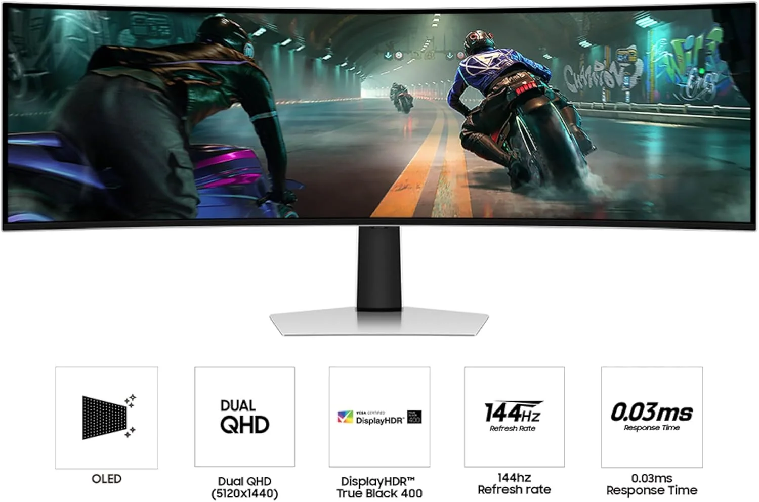 مانیتور گیمینگ خمیده 49 اینچی Samsung Odyssey OLED G9 (G91SD) Dual QHD QD-OLED سازگار با G-Sync، نرخ نوسازی 144 هرتز، زمان پاسخگویی 0.03 میلی‌ثانیه، AMD FreeSync Premium Pro، پایه ارگونومیک، LS49DG910SNXZA، 2024