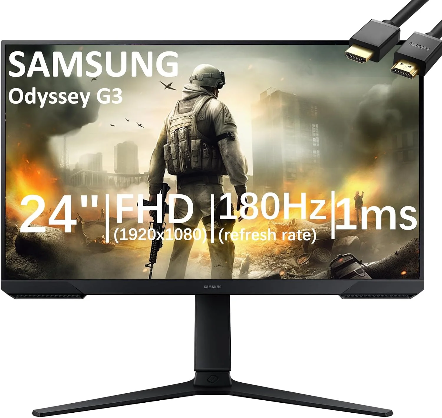 مانیتور گیمینگ سامسونگ سری Odyssey G3، نمایشگر 24 اینچی FHD LED، 180 هرتز، پاسخ 1 میلیثانیه، AMD FreeSync، Black Equalizer و Virtual Aim Point، حالت Flicker-Free Eye Saver، پایه قابل تنظیم، همراه با کابل HDMI مانیتور گیمینگ سامسونگ سری Odyssey G3، نمایشگر 24 اینچی FHD LED، 180 هرتز، پاسخ 1 میلیثانیه، AMD FreeSync، Black Equalizer و Virtual Aim Point، حالت Flicker-Free Eye Saver، پایه قابل تنظیم، همراه با کابل HDMI
