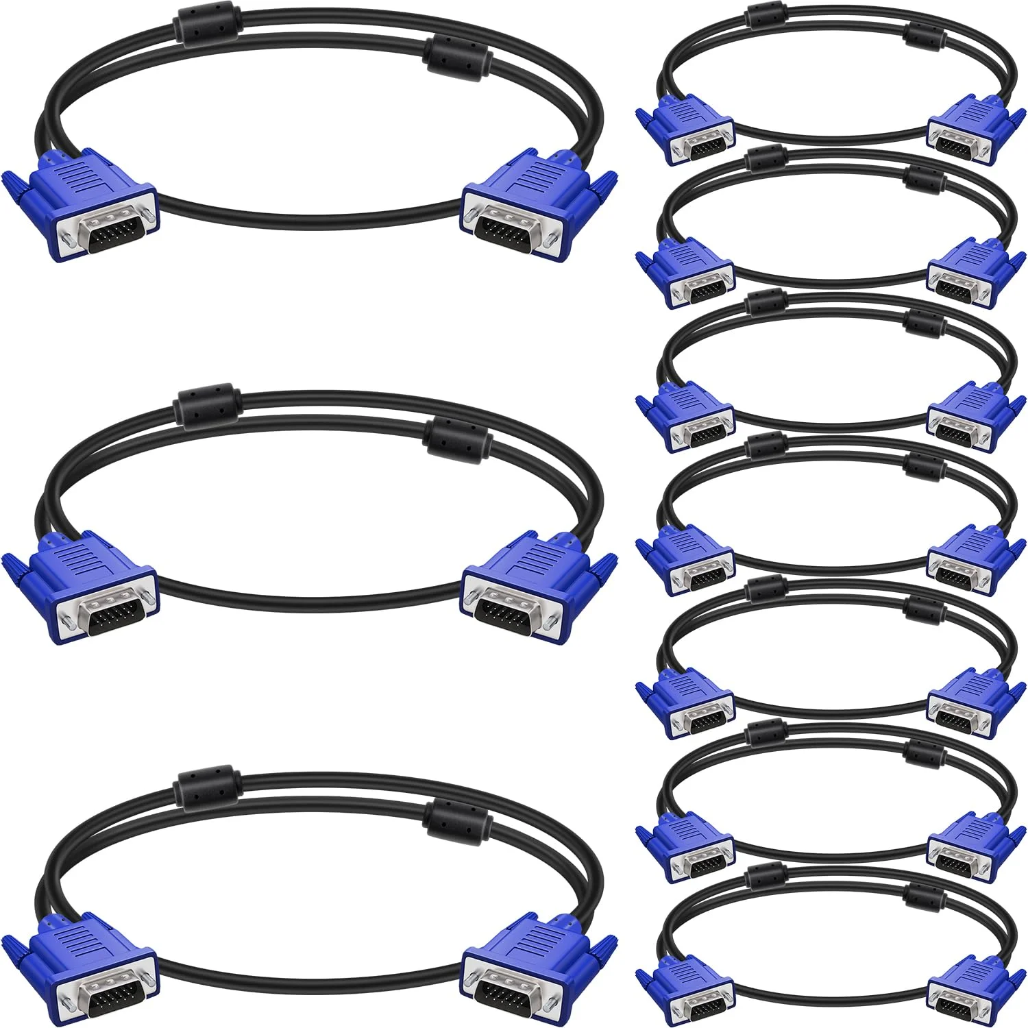 کابل VGA به VGA مانیتور 6 فوت نر به نر برای تلویزیون، کامپیوتر، پروژکتور - 6 فوت (بسته 10 عددی)