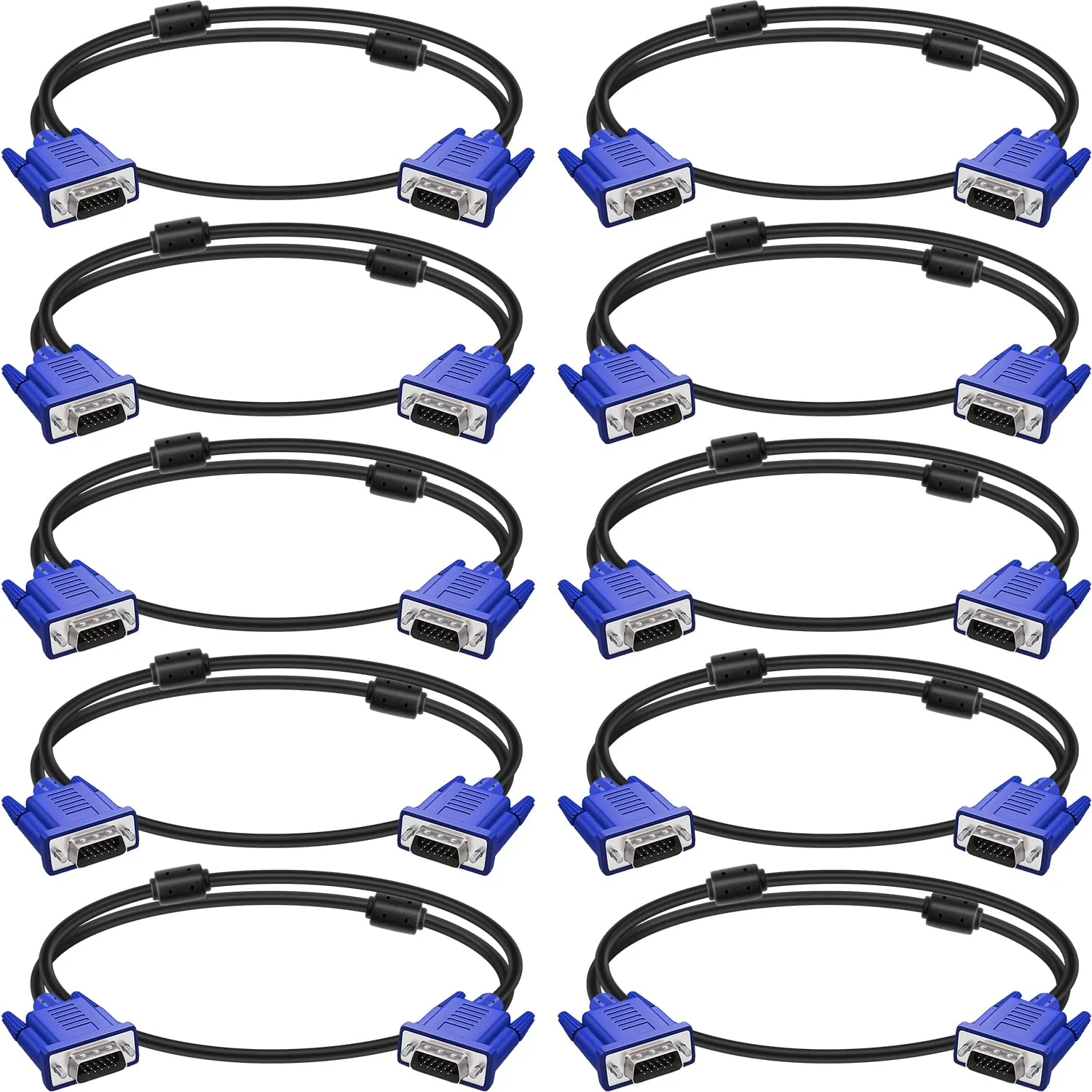 کابل مانیتور VGA نر به نر 3 فوتی برای تلویزیون، کامپیوتر، پروژکتور - 3 فوت (بسته 10 عددی)