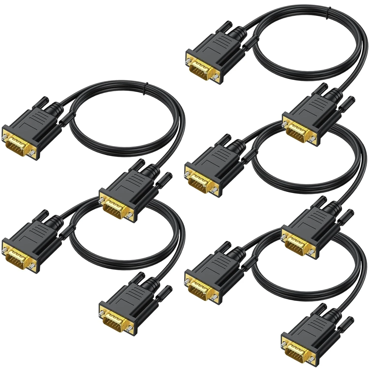 کابل VGA شش فوتی، بسته 5 عددی، کابل مانیتور کامپیوتر VGA با کیفیت 1080P@60Hz فول اچ دی 15 پین نر به نر شیلد دار برای مانیتور کامپیوتر/PC/لپ تاپ/تلویزیون/پروژکتور و غیره