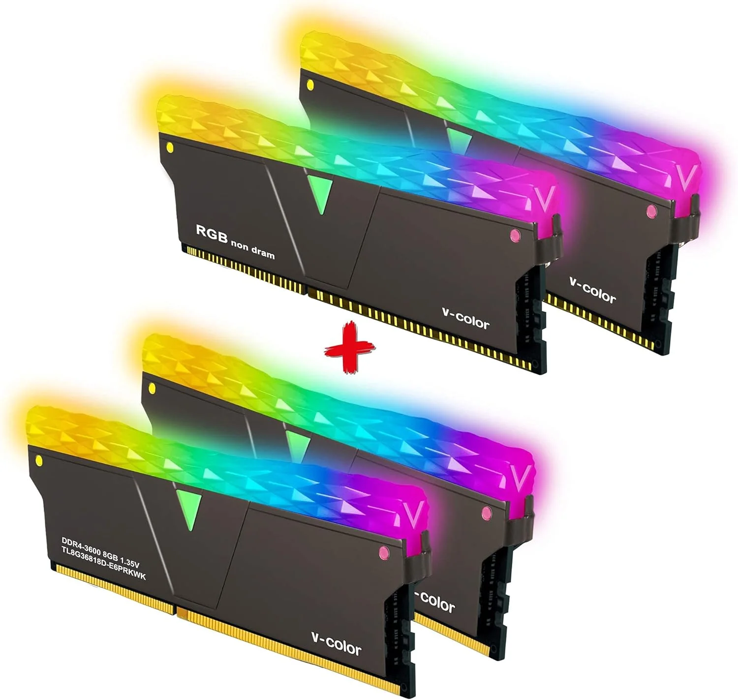 V-Color Prism Pro RGB DDR4 16GB (2x8GB + 2x Dummy) 3600MHz (PC4-28800) رم با کیت پرکننده RGB ماژول حافظه مخصوص بازی دسکتاپ - SCC Kit Jet Black (SCC-TL8G36818D-E6PRKWK)