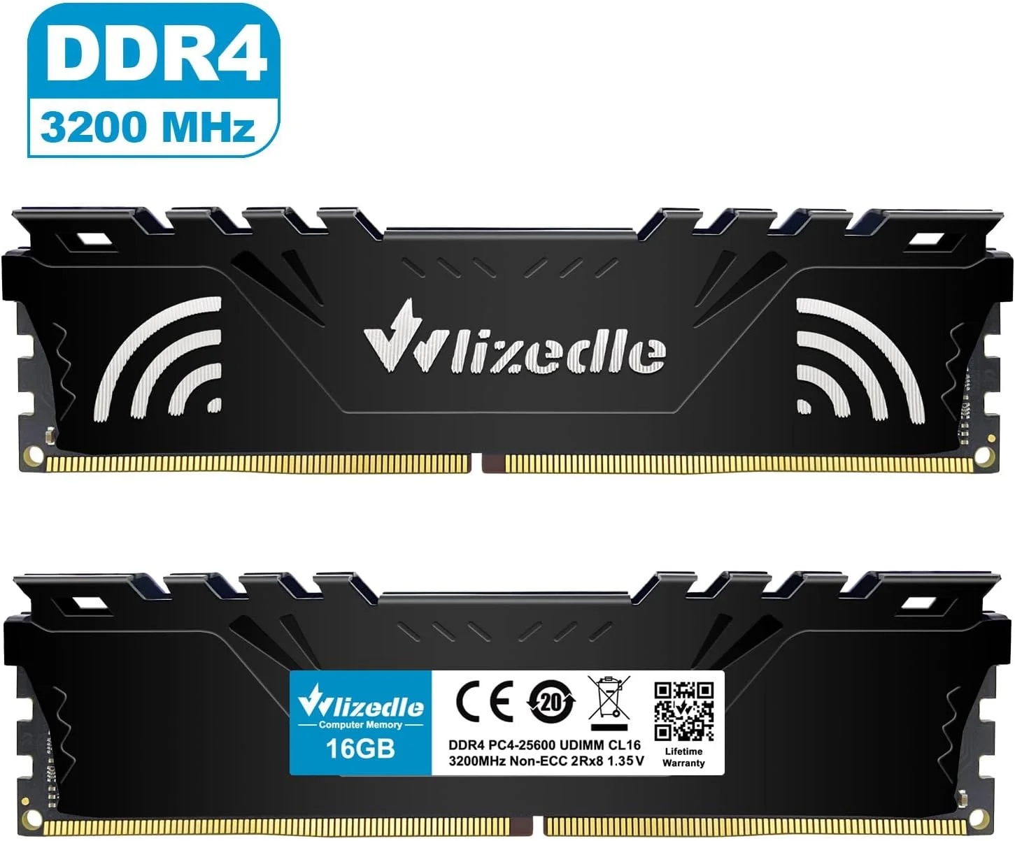 رم DDR4 3200MHz با ظرفیت 16 گیگابایت XMP 2.0 CL16 UDIMM، ماژول حافظه دسکتاپ PC4-25600 288-Pin 1.35V Non-ECC Unbuffered ارتقاء رم کامپیوتر PC - مشکی