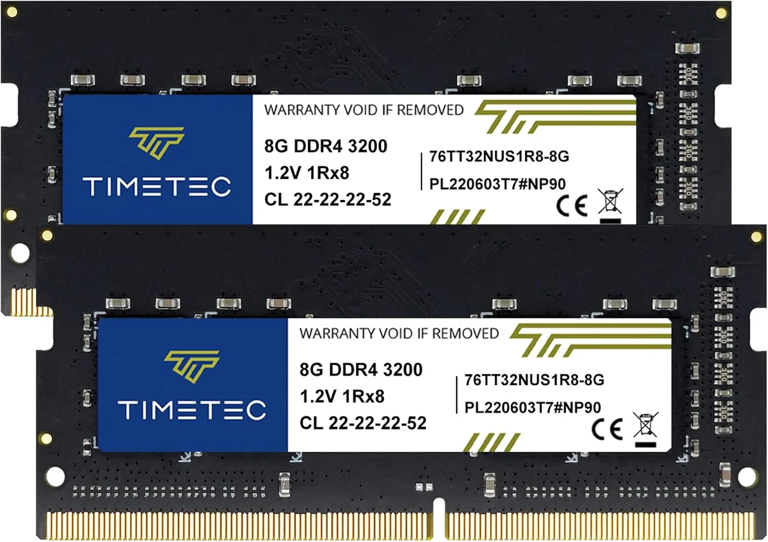 کیت ۱۶ گیگابایتی (2x8GB) Timetec DDR4 3200MHz (یا 2933MHz یا 2666MHz) PC4-25600 Non-ECC Unbuffered 1.2V CL22 1Rx8 Single Rank 260 Pin SODIMM برای ارتقا رم کامپیوتر لپ تاپ