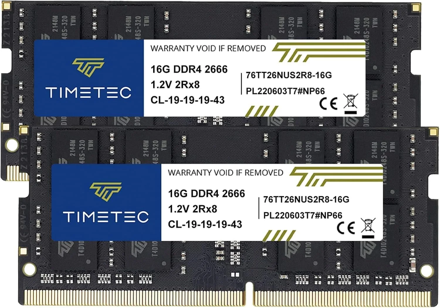 کیت ۳۲ گیگابایتی (۲ عدد ۱۶ گیگابایتی) Timetec Premium DDR4 2666MHz (DDR4-2666) PC4-21300 CL19 Non-ECC Unbuffered 1.2V 2Rx8 Dual Rank 260 Pin SODIMM رم ارتقاء حافظه کامپیوتر لپ تاپ