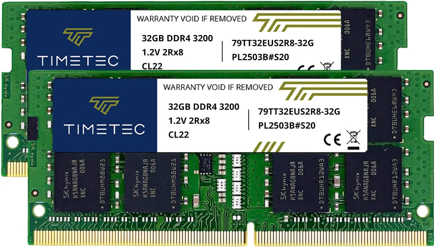 کیت 64 گیگابایتی (2x32 گیگابایتی) Timetec Hynix IC DDR4 3200MHz PC4-25600 Unbuffered ECC UDIMM 1.2V CL22 2Rx8 Dual Rank 260 Pin SODIMM ارتقاء ماژول رم حافظه