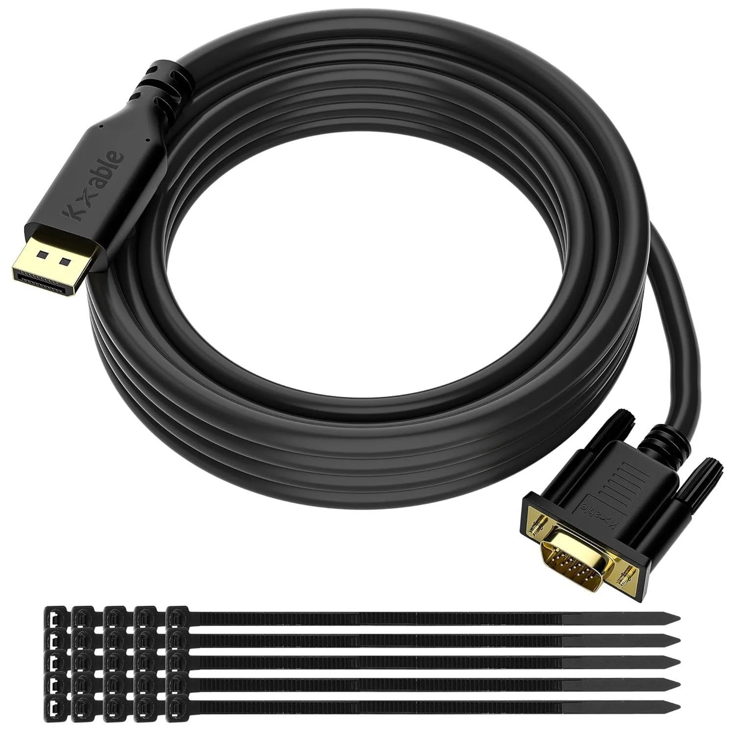 کابل DisplayPort به VGA طول 7.5 متر، کابل تبدیل DP به VGA، کابل تبدیل Display Port به VGA نر به نر، روکش طلا، 1080P@60Hz، برای کامپیوتر، دسکتاپ، لپ تاپ، تلویزیون های HD، پروژکتور، مانیتور، به همراه 25 بست کمربندی