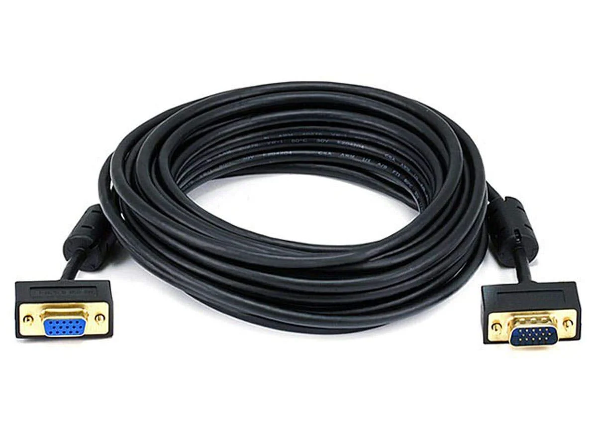 کابل مانیتور فوق باریک SVGA سوپر VGA نر به ماده Monoprice - طول 7.62 متر به همراه فریت ها | 30/32AWG، کانکتور با روکش طلا