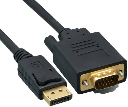 کابل تبدیل DisplayPort (DP) به VGA برای مانیتور - DisplayPort (DP) نر به VGA نر، روکش طلا، مشکی، طول 90 سانتیمتر
