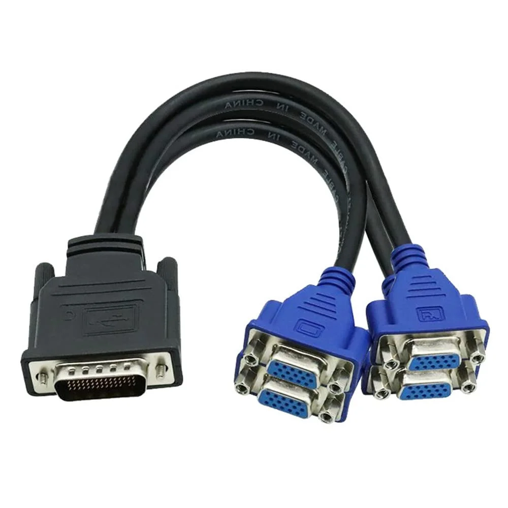 کابل کارت گرافیک DMS 59 پین به 4 پورت VGA، آداپتور تبدیل کننده پروژکتور تلویزیون مانیتور VGA خارجی میزبان کامپیوتر 25 سانتی متر