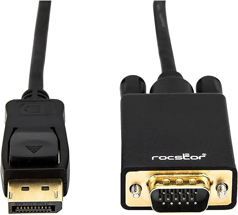کابل ممتاز Rocstor، طول 1.8 متری DisplayPort به VGA، پشتیبانی از رزولوشن 1920x1200 1080P در 60 هرتز - کابل DP/VGA - طول 1.8 متر - روکش طلا - 1 پورت DisplayPort دیجیتال صوتی/تصویری - 1 پورت HD15 VGA