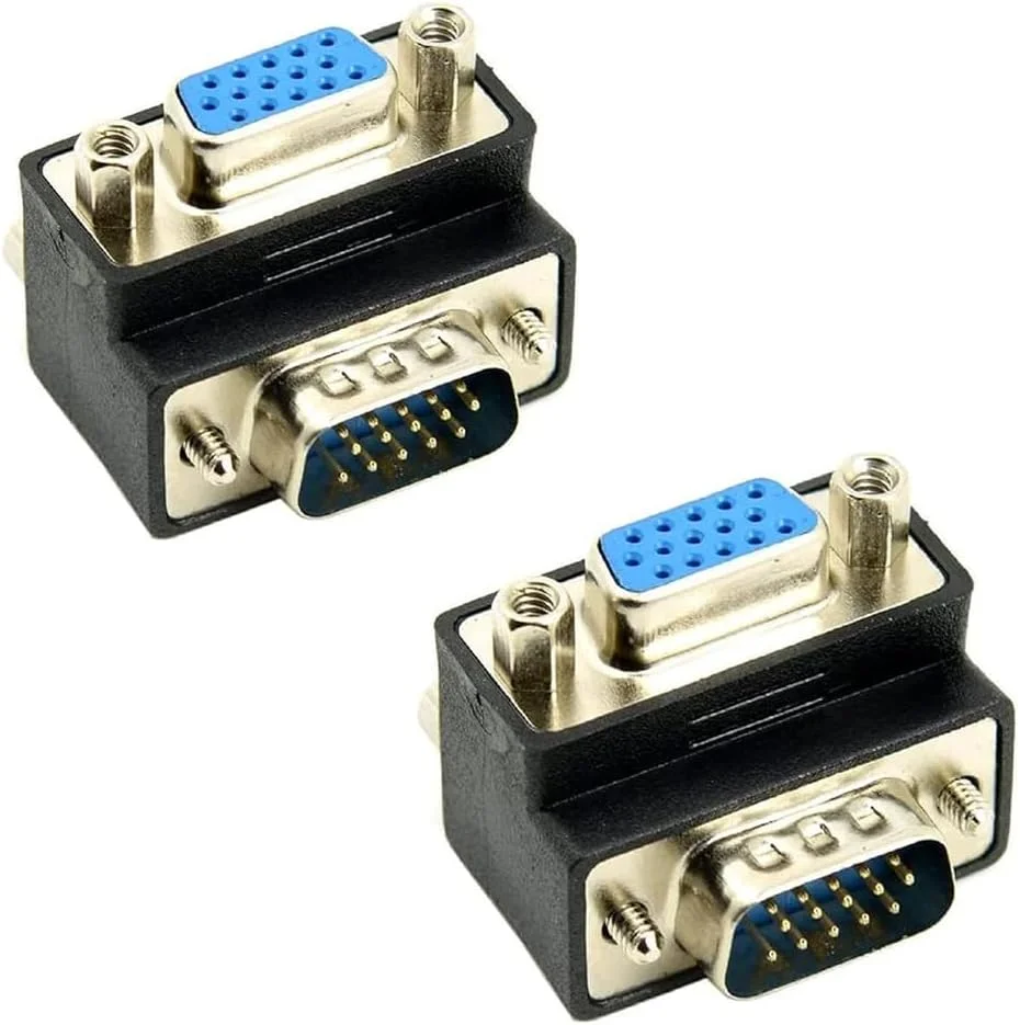 تبدیل زاویه دار 90 درجه وی جی ای SVGA نر به ماده Toptekits، تبدیل وی جی ای 15 پین نر به ماده برای تلویزیون، پروژکتور، مانیتور (زاویه دار به پایین)، 2 عددی