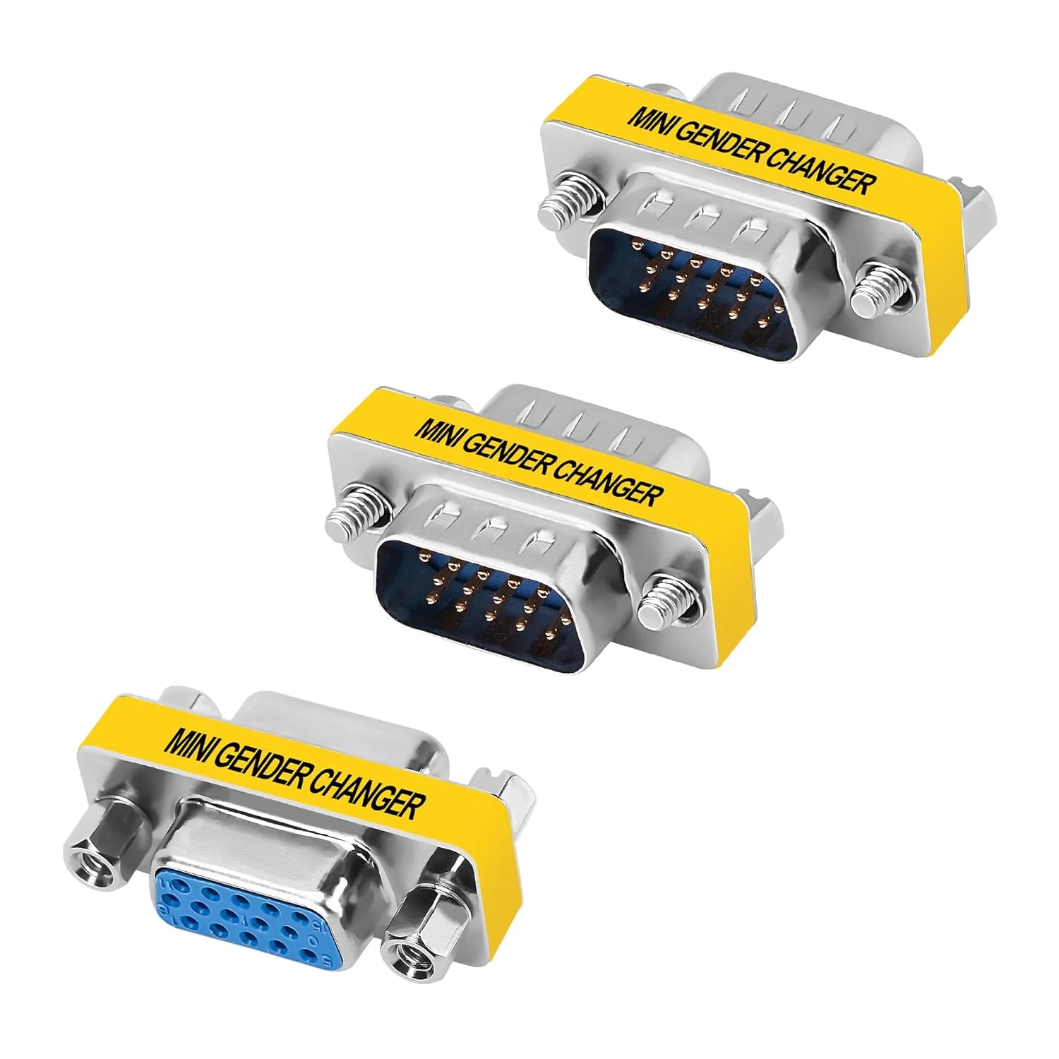 آداپتور VGA پانزده پین، بسته 3 عددی، اتصال دهنده VGA SVGA نر به ماده، کوپلر ماده به ماده، توسعه دهنده نر به نر، مبدل مینی HD15 پشتیبانی از 1080P Full HD برای لپ تاپ، کامپیوتر، پروژکتور، HDTV، نمایشگر