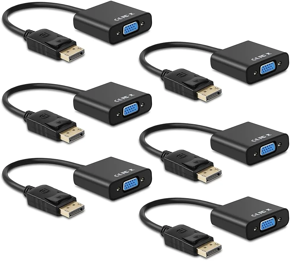 تبدیل DisplayPort به VGA، بسته چندتایی آداپتور تبدیل DisplayPort به VGA با روکش طلا (نر به ماده) برای کامپیوتر، دسکتاپ، لپ تاپ، رایانه شخصی، مانیتور، پروژکتور، تلویزیون های HD، HP، Lenovo، Dell، ASUS و غیره (بسته 6 عددی)