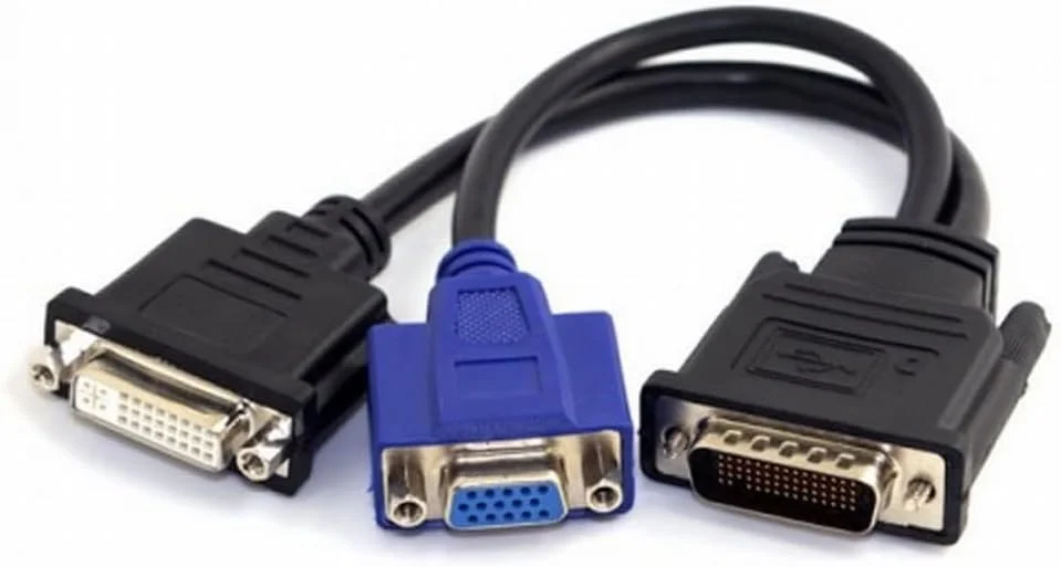 کابل CY LFH 60Pin DMS 59pin نر به دو پورت DVI 24+5 مادگی VGA RGB 15pin مادگی اسپلیتر افزایش طول 15 سانتی متر برای کارت گرافیک