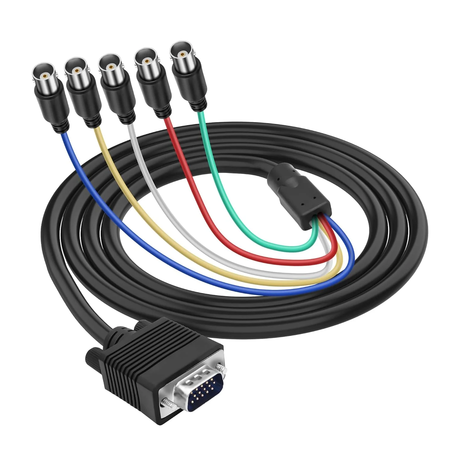 کابل تبدیل VGA به BNC مدل XMSJSIY، کابل افزایش طول مانیتور کواکسیال 15 پین VGA نر به 5 BNC ماده RGBHV، سیم خروجی اتصال ویدیویی با وضوح بالا برای DVR، پروژکتور HDTV - طول 1.5 متر