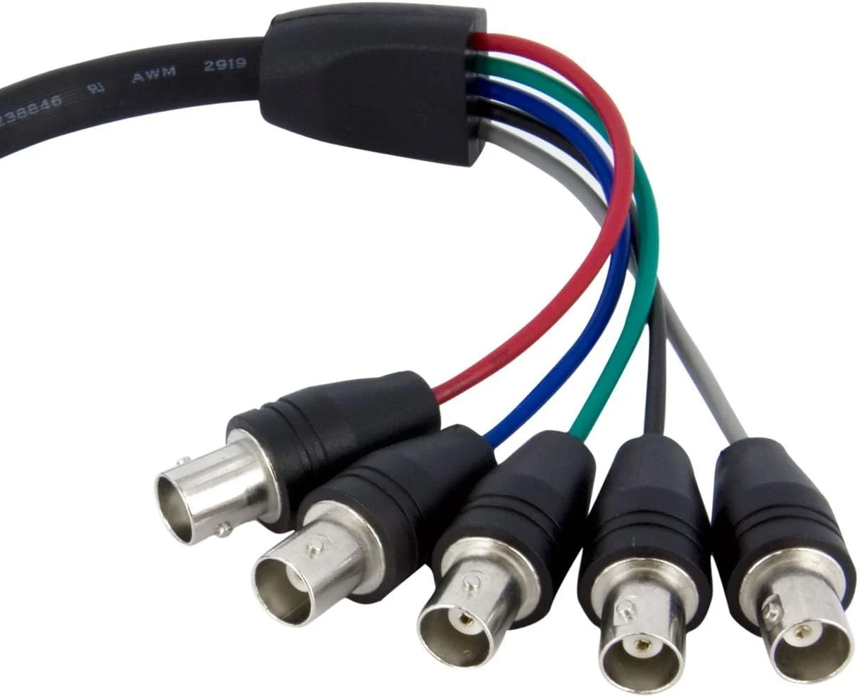 کابل تبدیل VGA HD15 به 5 BNC RGBHV مانیتور - 30 سانتی متر - دارای یک کانکتور VGA HD-15 نر و 5 کانکتور BNC ماده - مشکی - Vgabncmf1