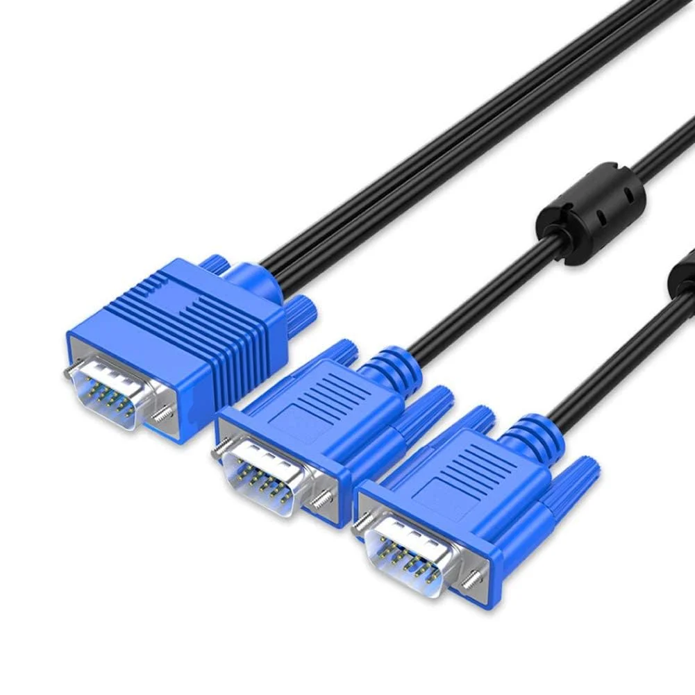 کابل VGA SVGA HD نر به نر 1.8 متری، کابل ویدئویی تقسیم صفحه نمایش یک به دو، پشتیبانی از 1080P Full HD، مناسب برای پروژکتورها، تلویزیون های HDTV، مانیتورها، نمایشگرهای LED و غیره.