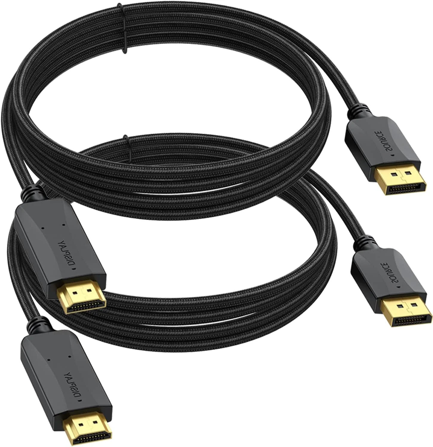 کابل DisplayPort به HDMI طول 3 متر، بسته 2 عددی، آداپتور کابل Display Port DP به HDMI HDTV نر به نر (3840*2160, 1920*1080) برای صدا و تصویر برای تلویزیون، کامپیوتر، مانیتور، پروژکتور و غیره - بافته مشکی