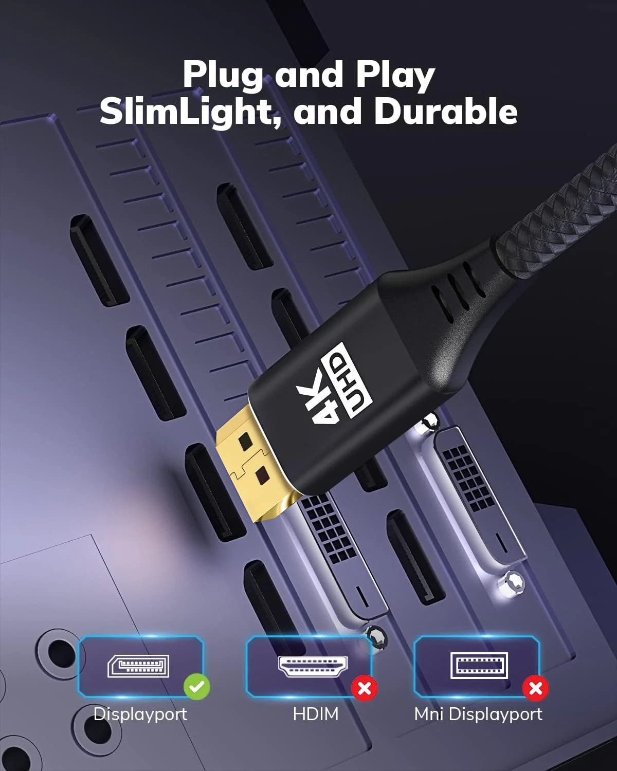 کابل DisplayPort به HDMI 4K طول 25 فوت، [بدنه آلومینیومی، بافته شده با نایلون] سرعت بالا (1440P 60Hz، 1080P 120Hz) کابل یک طرفه DP به HDMI سازگار با Dell، HP، Insignia، Samsung