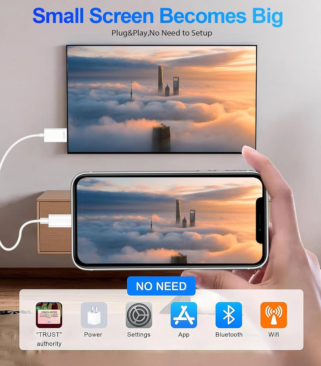تبدیل لایتنینگ به HDMI برای آیفون به تلویزیون، کابل HDMI به لایتنینگ 1080P HD، همگام سازی ویدیو و صدا برای آیفون 14، 13، 12، 11، X، SE، 8، 7، 6، HDTV/پروژکتور - 2 متر