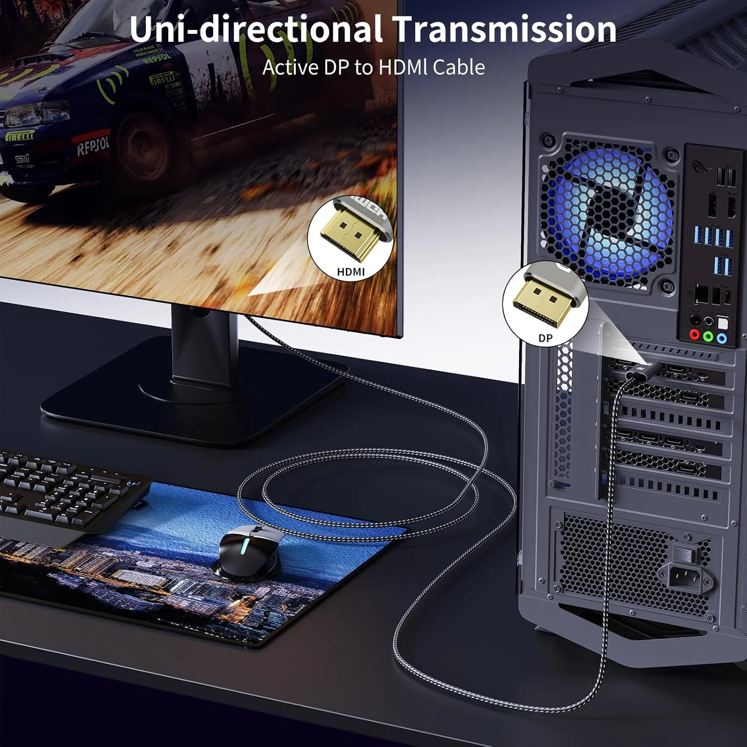 کابل DisplayPort به HDMI با رزولوشن 8K، طول 1.8 متر، 8K@60Hz، 4K@240Hz، 2K@240HZ، بافته شده از نایلون، یک طرفه DisplayPort 1.4 به HDMI 2.1، سازگار با PC، Dell، AMD، Lenovo، مانیتور، HP