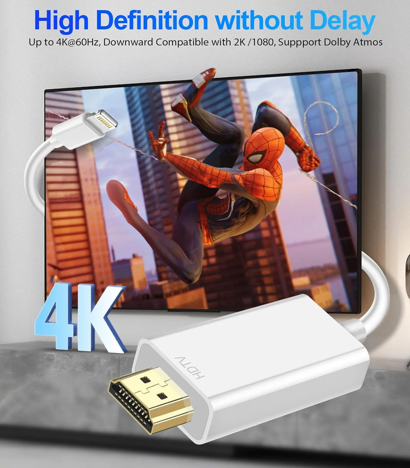 تبدیل لایتنینگ به HDMI برای آیفون به تلویزیون، کابل HDMI به لایتنینگ 1080P HD، همگام سازی ویدیو و صدا برای آیفون 14، 13، 12، 11، X، SE، 8، 7، 6، HDTV/پروژکتور - 2 متر